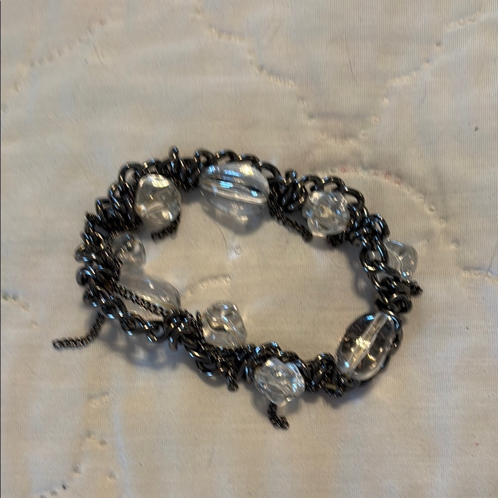 Silver and Clear Beaded Bracelet